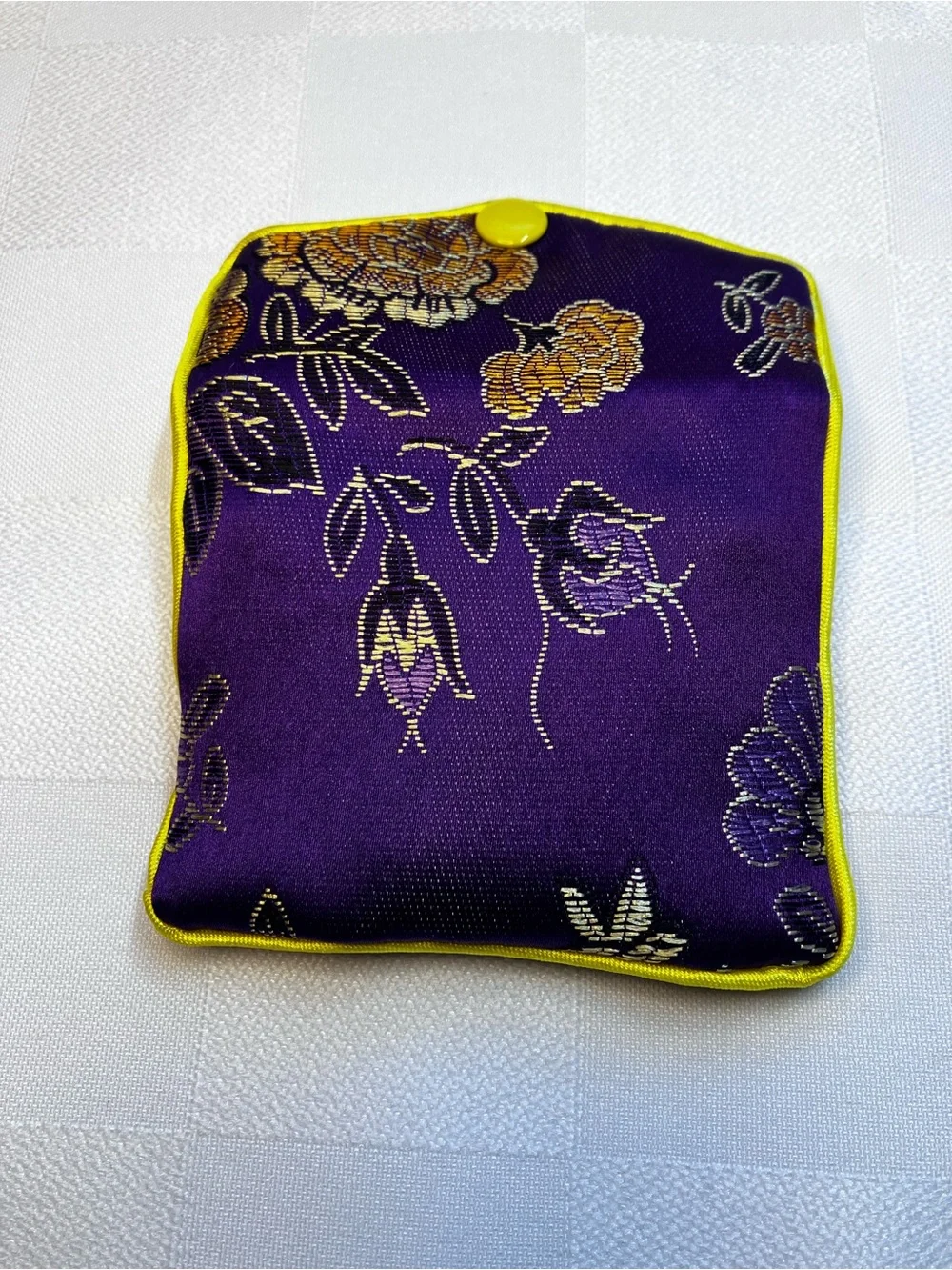Square Silver Plated Faceted Purple Statement Ring with Floral Brocade Pouch, 7